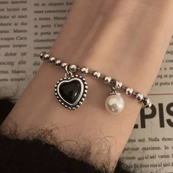 PEARL HEART 925 STERLING SILVER BRACELET, NICE BRACELET, CUTE BRACELET - Picture 1 of 6